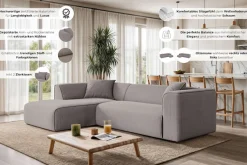 OTTO home Ecksofa »Merid L-Form, Sofa-Fix, B: 254 cm - OTTO. Verlässliche Qualität.« Ottomane rechts/links, belastbar bis 460kg, nicht modulare Sofa