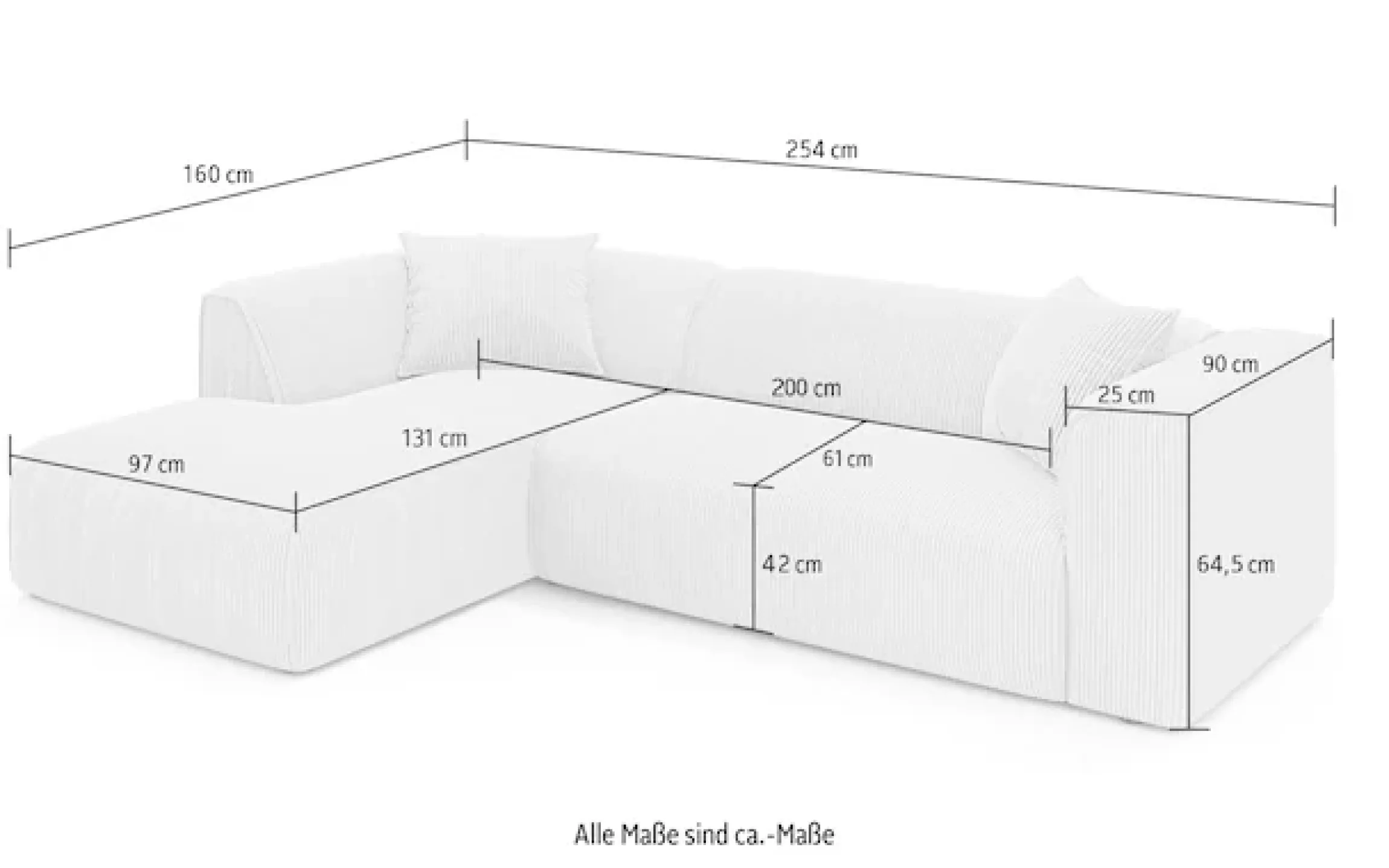 OTTO home Ecksofa »Merid L-Form, Sofa-Fix, B: 254 cm - OTTO. Verlässliche Qualität.« Ottomane rechts/links, belastbar bis 460kg, nicht modulare Sofa