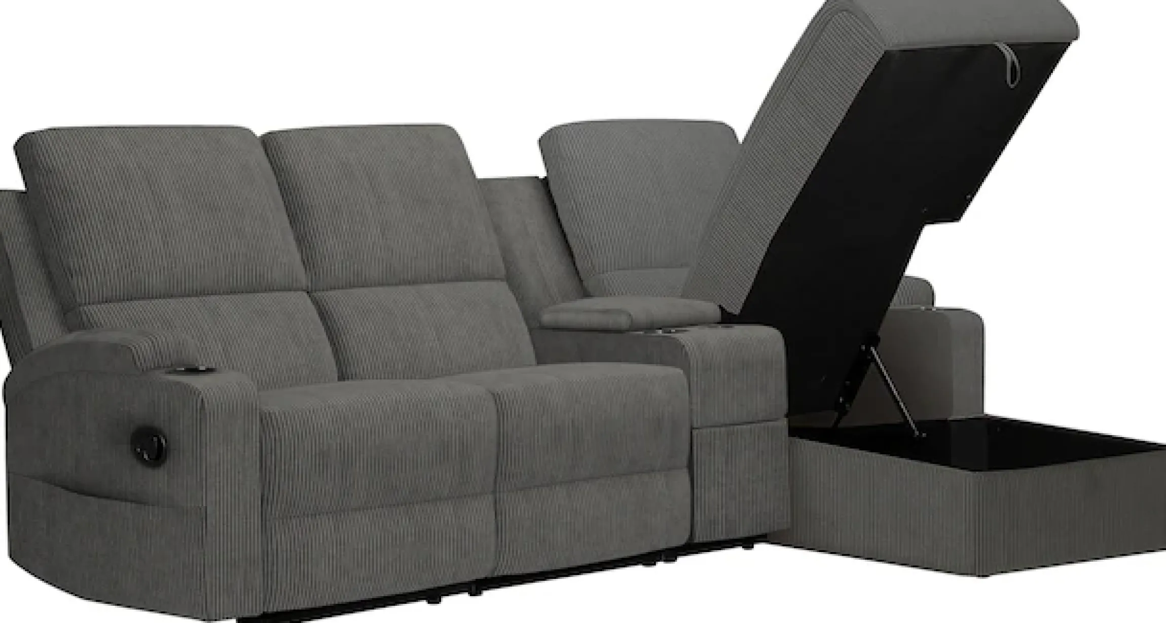 OTTO home Ecksofa »NAPORI Cord, Multimediasofa, 3er Kinosessel XXL, L-Form« Kinosofa, manuelle o. elektr. Relaxfunktion, Staufach, Getränkehalter
