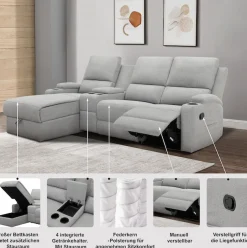OTTO home Ecksofa »NAPORI Microfaser, Multimediasofa, 3er Kinosessel XXL, L-Form« Kinosofa, manuelle o. elektr. Relaxfunktion, Staufach, Getränkehalter
