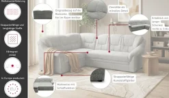 OTTO home Ecksofa »Nyborrg 234 x 185 cm, auch mit Schlaffunktion, formschön & stabil« Wahlweise mit Bettfunktion, L-Form, moderne Steppung
