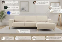 OTTO home Ecksofa »Oland Skandi, weicher Chenille-Stoff« L-Form, 280 cm, Wellenunterfederung, Skandi-Design, Massivholzfüße
