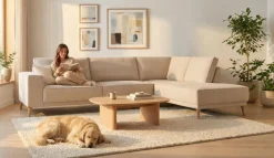 OTTO home Ecksofa »Oland Skandi, weicher Chenille-Stoff« L-Form, 289 cm, Wellenunterfederung, Skandi-Design, Massivholzfüße