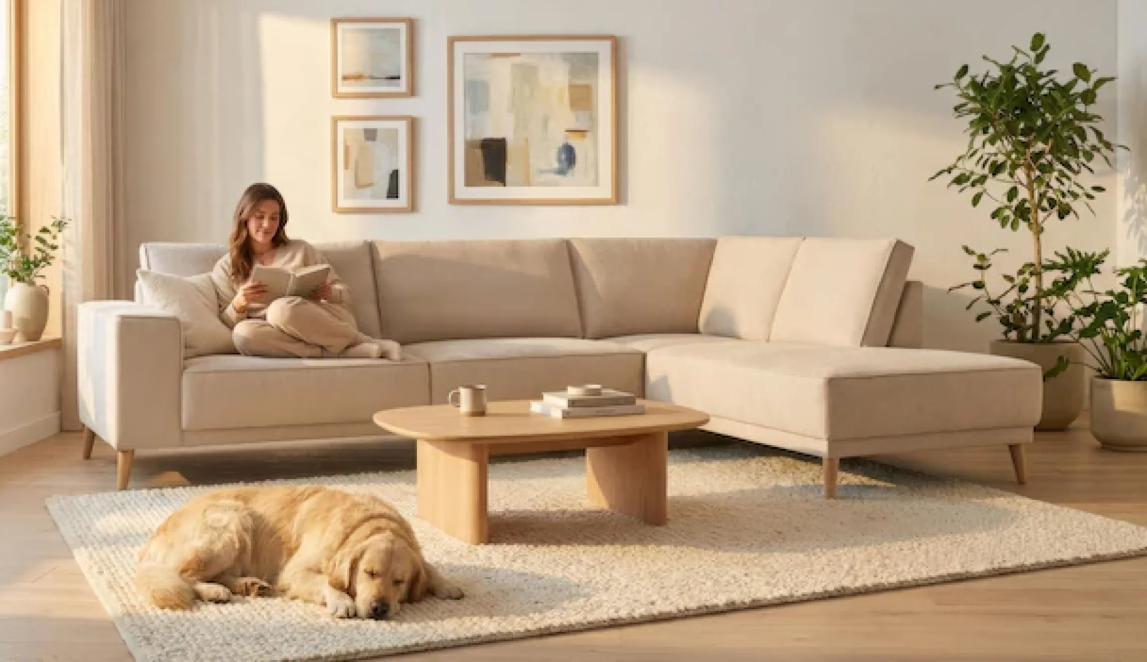 OTTO home Ecksofa »Oland Skandi, weicher Chenille-Stoff« L-Form, 289 cm, Wellenunterfederung, Skandi-Design, Massivholzfüße
