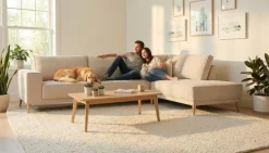 OTTO home Ecksofa »Oland Skandi, weicher Chenille-Stoff« L-Form, 289 cm, Wellenunterfederung, Skandi-Design, Massivholzfüße
