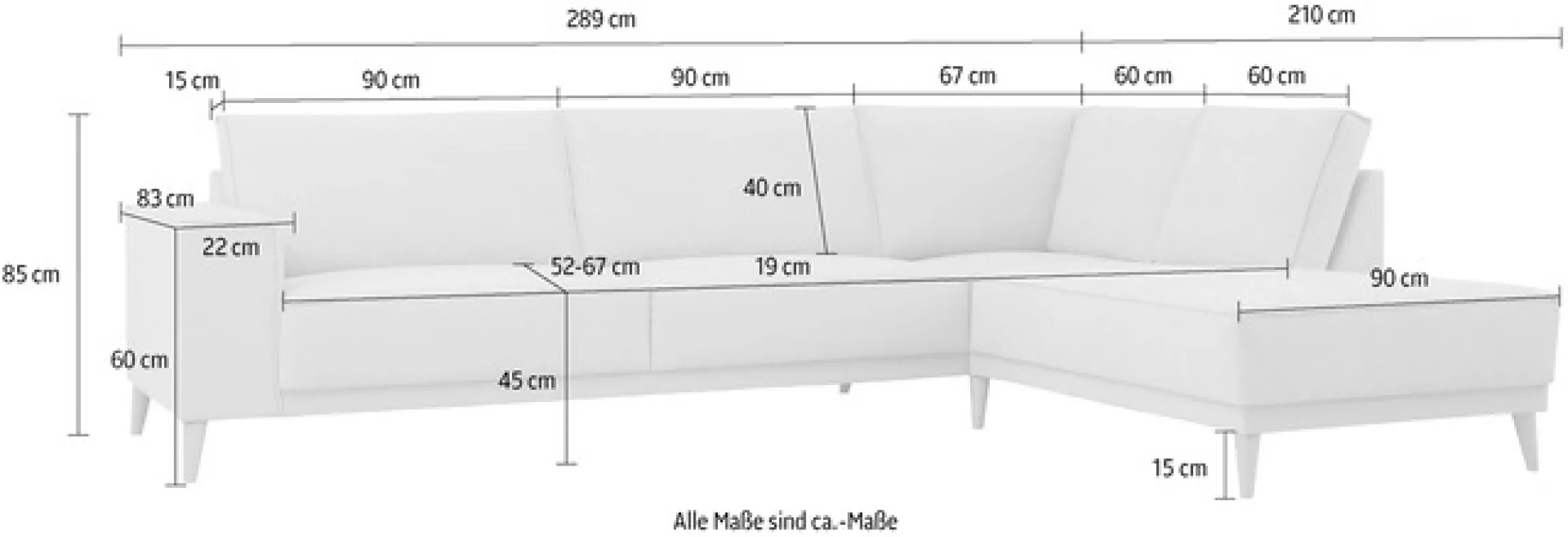 OTTO home Ecksofa »Oland Skandi, weicher Chenille-Stoff« L-Form, 289 cm, Wellenunterfederung, Skandi-Design, Massivholzfüße
