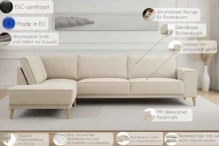 OTTO home Ecksofa »Oland Skandi, weicher Chenille-Stoff« L-Form, 289 cm, Wellenunterfederung, Skandi-Design, Massivholzfüße
