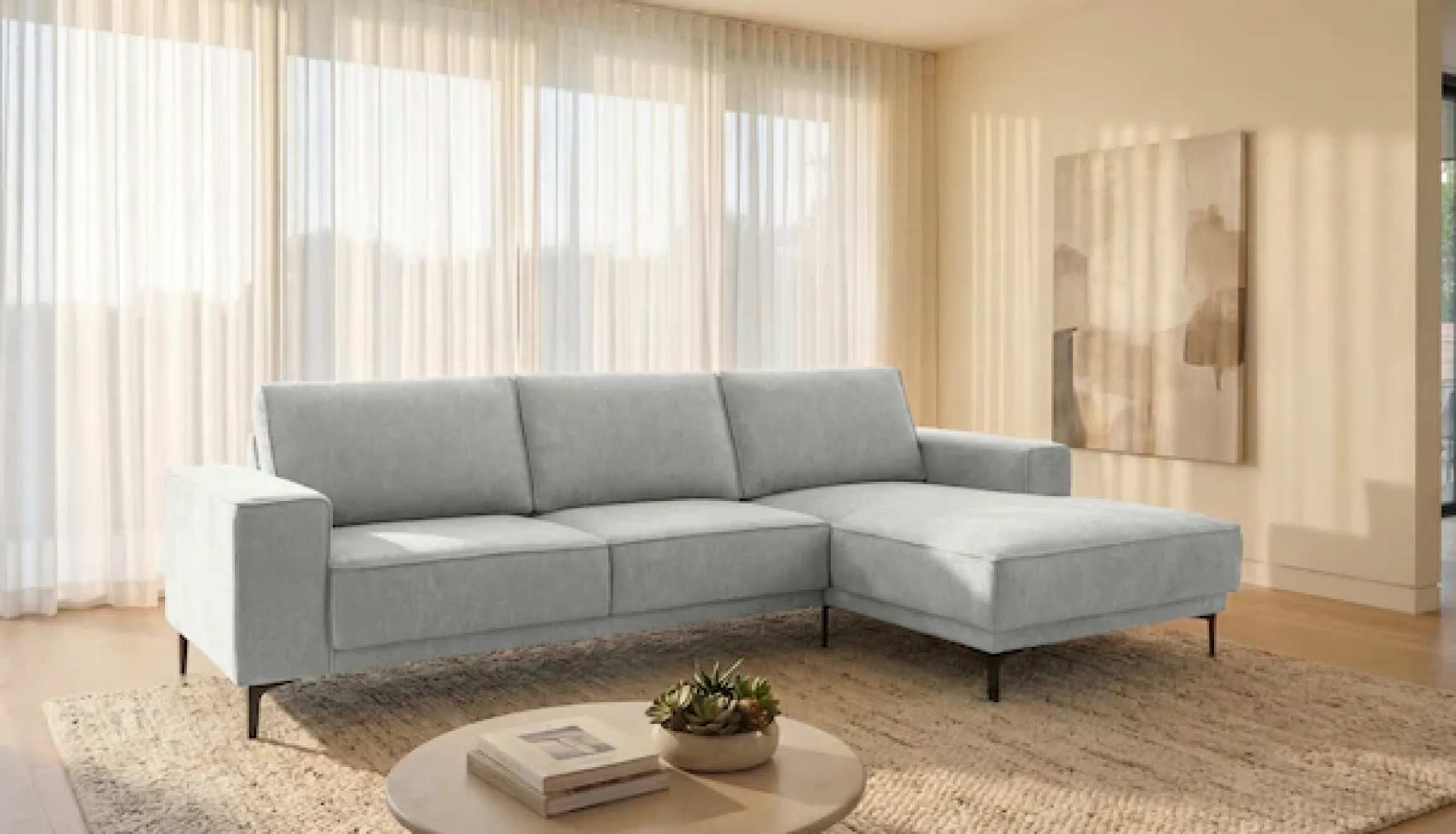 OTTO home Ecksofa »OLAND Struktur L-Form, B: 280 cm, Skandi-Design« L-Form, 280 cm, Wellenunterfederung, Skandi-Design, Metallfüße