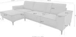 OTTO home Ecksofa »OLAND Struktur fein L-Form, B: 280 cm, Skandi-Design« L-Form, 280 cm, Wellenunterfederung, Skandi-Design, Metallfüße
