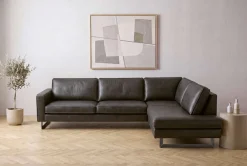 OTTO home Ecksofa »Pinto, 290 cm, Cord, Chenille, Lederoptik, Ottomane links / rechts« mit Keder, schwarze Metallfüße, Wellenunterfederung