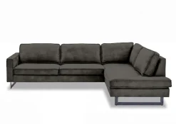 OTTO home Ecksofa »Pinto, 290 cm, Cord, Chenille, Lederoptik, Ottomane links / rechts« mit Keder, schwarze Metallfüße, Wellenunterfederung