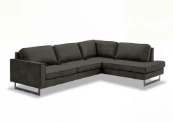 OTTO home Ecksofa »Pinto, 290 cm, Cord, Chenille, Lederoptik, Ottomane links / rechts« mit Keder, schwarze Metallfüße, Wellenunterfederung