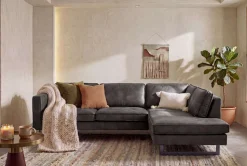 OTTO home Ecksofa »Pinto, 290 cm, Cord, Chenille, Lederoptik, Ottomane links / rechts« mit Keder, schwarze Metallfüße, Wellenunterfederung