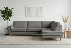 OTTO home Ecksofa »Pinto Skandi, 290 cm, Chenille, Struktur, Ottomane links / rechts« mit Keder, Massivholzfüße Eiche geräuchert, Wellenunterfederung