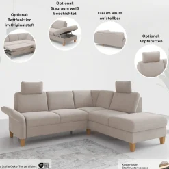 OTTO home Ecksofa »Rochelle, L-Form« wahlweise mit Armteilverstellung, Schlaffunktion und Bettkasten