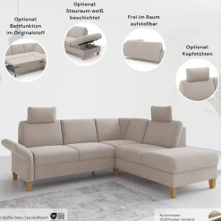 OTTO home Ecksofa »Rochelle, L-Form« wahlweise mit Armteilverstellung, Schlaffunktion und Bettkasten