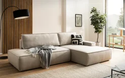 OTTO home Ecksofa »SHERWOOD LeinenoptikSchlafsofa in L-Form offen (275cm)« Schlaffunktion und Bettkasten, Kedernaht, hoher Sitz- & Liegekomfort,