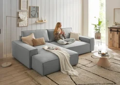 OTTO home Ecksofa »SHERWOOD XXL Leinenoptik284, Big-Sofa L-Form, tiefe Sitzfläche 95 cm« Recamiere rechts/links, als Schlafsofa stellbar, Cord u. Leinenoptik