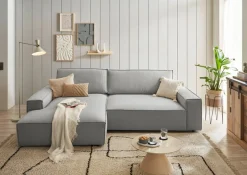 OTTO home Ecksofa »SHERWOOD XXL Leinenoptik284, Big-Sofa L-Form, tiefe Sitzfläche 95 cm« Recamiere rechts/links, als Schlafsofa stellbar, Cord u. Leinenoptik