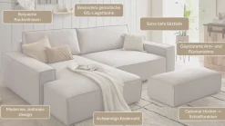 OTTO home Ecksofa »SHERWOOD XXL Leinenoptik284, Big-Sofa L-Form, tiefe Sitzfläche 95 cm« Recamiere rechts/links, als Schlafsofa stellbar, Cord u. Leinenoptik