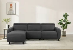 OTTO home Ecksofa »SKAANE Lederoptik, L-Form, 274 cm, manuelle/elektrische Relaxfunktion,« rundes Design, Kopfteilverstellung, Federkernpolsterung