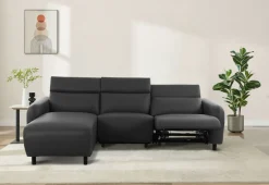 OTTO home Ecksofa »SKAANE Lederoptik, L-Form, 274 cm, manuelle/elektrische Relaxfunktion,« rundes Design, Kopfteilverstellung, Federkernpolsterung