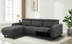 OTTO home Ecksofa »SKAANE Lederoptik, L-Form, 274 cm, manuelle/elektrische Relaxfunktion,« rundes Design, Kopfteilverstellung, Federkernpolsterung