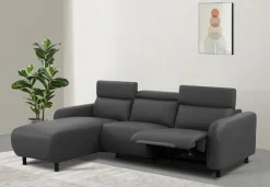 OTTO home Ecksofa »SKAANE Lederoptik, L-Form, 274 cm, manuelle/elektrische Relaxfunktion,« rundes Design, Kopfteilverstellung, Federkernpolsterung