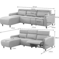 OTTO home Ecksofa »SKAANE Lederoptik, L-Form, 274 cm, manuelle/elektrische Relaxfunktion,« rundes Design, Kopfteilverstellung, Federkernpolsterung