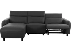 OTTO home Ecksofa »SKAANE Lederoptik, L-Form, 274 cm, manuelle/elektrische Relaxfunktion,« rundes Design, Kopfteilverstellung, Federkernpolsterung