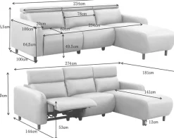 OTTO home Ecksofa »SKAANE Struktur, L-Form, 274 cm, manuelle/elektrische Relaxfunktion,« 274 cm, mit Kopfteilverstellung und man. oder elektr. Relaxfunktion