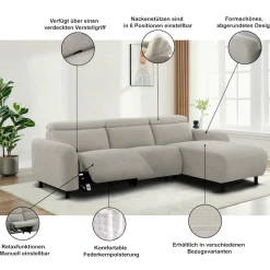 OTTO home Ecksofa »SKAANE Struktur, L-Form, 274 cm, manuelle/elektrische Relaxfunktion,« 274 cm, mit Kopfteilverstellung und man. oder elektr. Relaxfunktion