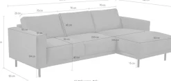 OTTO home Ecksofa »Sveeva, L-Form, B.238 cm, schwarze Metallfüße« langlebiger Webstoff, mit Wellenunterfederung, viele Farben