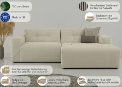 OTTO home Ecksofa »Tapley« Breite 221 cm,Boucle, Struktur fein, mit Knopfsteppung, bodentief