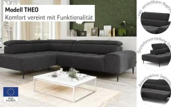 OTTO home Ecksofa »Theo L-Form, B: 298 cm« mit Kopfteilverstellung, optional Sitztiefenverstellung