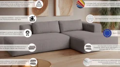 OTTO home Ecksofa »TIARRA Design-Sofa mit Ottomane recht/links bestellbar, Breite 241 cm« L-Form mit hochelastischer Schaum und Wellenunterfederung