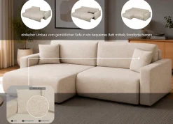 OTTO home Ecksofa »TILLIE L-Form, 229 cm - OTTO. Verlässliche Qualität.« Schlaffunktion (132/194), Bettkasten, Struktur-Bezug