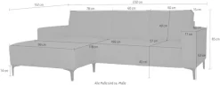 OTTO home Ecksofa »Tournon L-Form, Breite 232 cm, Breitcord« Designsofa im nordischen Stil, Wellenunterfederung, Metallfüße