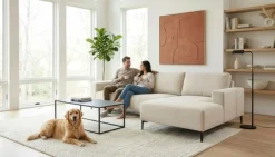 OTTO home Ecksofa »Tournon, L-Form, Breite 262 cm, Webstoff, Chenille« Designsofa im nordischen Stil, Wellenunterfederung, Metallfüße