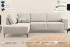 OTTO home Ecksofa »Tournon, L-Form, Breite 256 cm, Webstoff, Chenille« Designsofa im nordischen Stil, Wellenunterfederung, Metallfüße