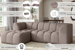 OTTO home Ecksofa »TUURE L-Form, Verlässliche Qualität, moderne Steppung, Breite 255cm« Bubble Optik, moderne Steppung, hoher Sitzkomfort, Wellenunterfederung