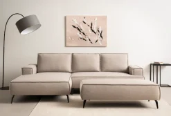 OTTO home Ecksofa »TVINNU Leinenoptik, L-Form, 275 cm, mit Hocker« stellbar zum Schlafsofa (Krokodilverbinder)