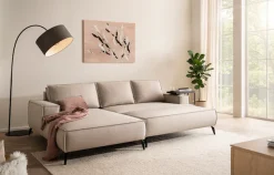 OTTO home Ecksofa »TVINNU Leinenoptik, L-Form, 275 cm, mit Hocker« stellbar zum Schlafsofa (Krokodilverbinder)