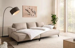 OTTO home Ecksofa »TVINNU Leinenoptik, L-Form, 275 cm, mit Hocker« stellbar zum Schlafsofa (Krokodilverbinder)