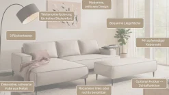 OTTO home Ecksofa »TVINNU Leinenoptik, L-Form, 275 cm, mit Hocker« stellbar zum Schlafsofa (Krokodilverbinder)