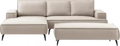 OTTO home Ecksofa »TVINNU Leinenoptik, L-Form, 275 cm, mit Hocker« stellbar zum Schlafsofa (Krokodilverbinder)