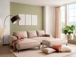 OTTO home Ecksofa »TVINNU Leinenoptik, L-Form, 275 cm, mit Hocker« stellbar zum Schlafsofa (Krokodilverbinder)