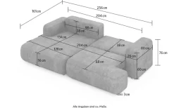 OTTO home Ecksofa »VEEVIA L-Form, Schlafsofa, Verlässliche Qualität, Breite 256cm« mit Bettkasten, belastbar bis 480kg, inklusive Rücken- und Zierkissen