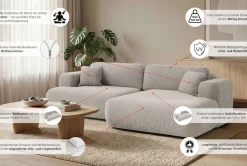 OTTO home Ecksofa »VEEVIA L-Form, Schlafsofa, Verlässliche Qualität, Breite 256cm« mit Bettkasten, belastbar bis 480kg, inklusive Rücken- und Zierkissen