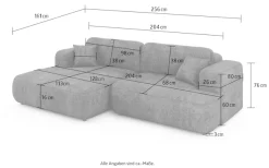 OTTO home Ecksofa »VEEVIA L-Form, Schlafsofa, Verlässliche Qualität, Breite 256cm« mit Bettkasten, belastbar bis 480kg, inklusive Rücken- und Zierkissen